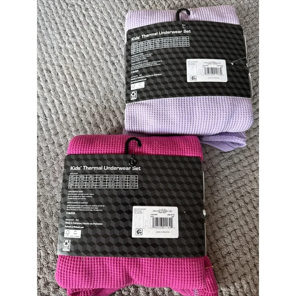 2 Athletic Works Girls Thermal Underwear Sets SIZE Lg (10-12) Pink/purple
